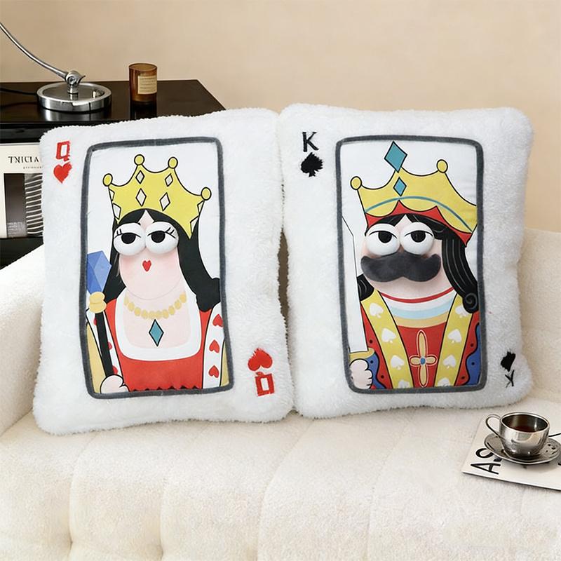 40Cm Funny Playing Card Plush Pillow Stuffed 3D Eyes King Queen Jake Big Joker Seat Cushion Back Head Support Plushie Decor