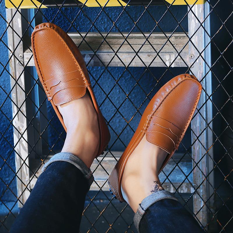 Fashion Male Leather Lazy Outdoor Shoes Male Walking Flats Men's Comfortable Soft Sole Loafers Men High Quality Slip-On Casual Shoes