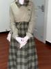 Women's French Academy Green Plaid Two-Piece Style Dress - Autumn/Winter 2025 Collection: Elegant, Long, High-Class Feel