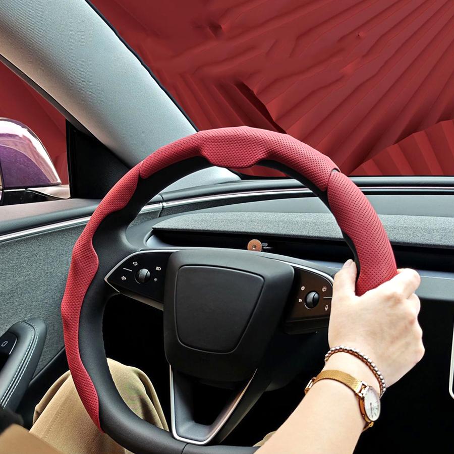 3PCS NAPPA Leather Universal Car Steering Wheel Cover Breathable Anti Slip Car Decoration 37-38cm Resistant Automotive Parts