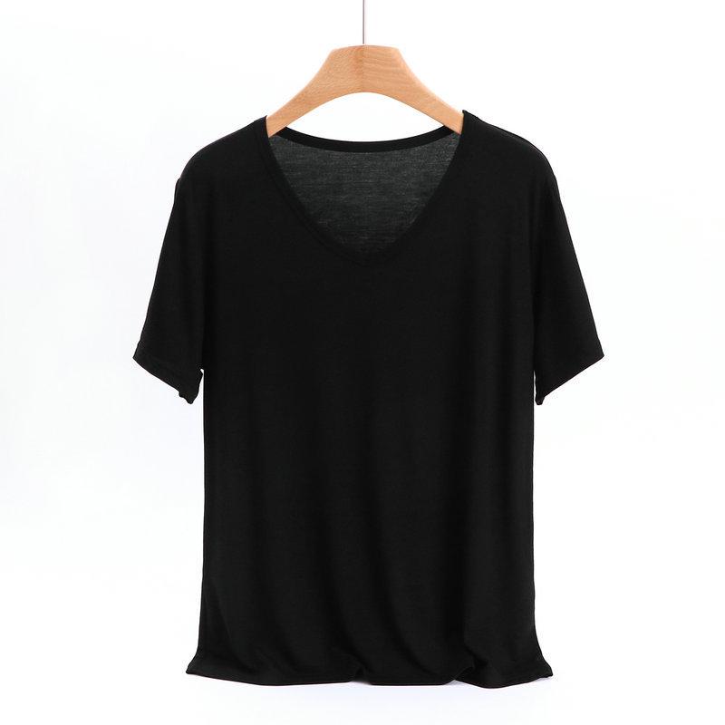 

Модальная женская приталенная футболка с V-образным вырезом и коротким рукавом - Универсальная, легкая, доступна в больших размерах 6XL