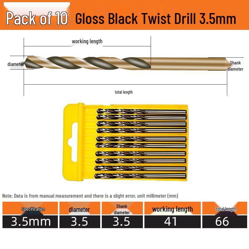 High-Speed Steel Straight Shank Twist Drill Bit, Black and Yellow, Fully Ground