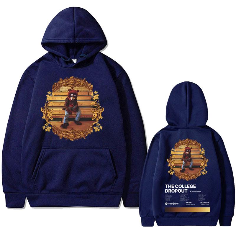 Rapper Kanye West The College Dropout Hip Hop Musikalbum Grafik Hoodie Herren Lässiges Übergroßes Sweatshirt Herren Schwarz Streetwear