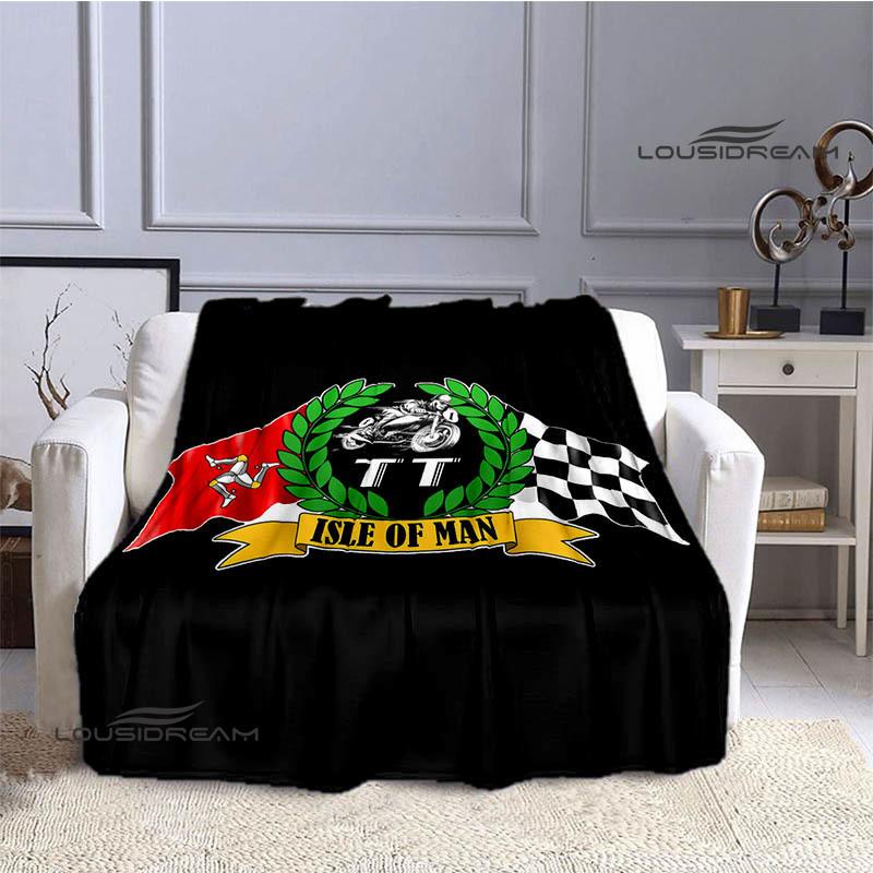 Motorcycle Isle of Man Tt Printed Blankets Flannel Warm Blanket Soft Cozy Blanket Travel Blankets Bed Linings Birthday Gift