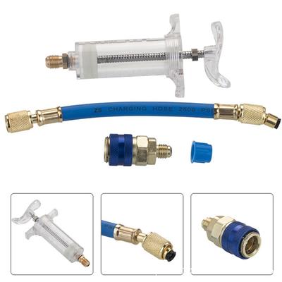 Car 30Ml 1Oz A/C Oil/Dye Injector with Low Side Quick Coupler Adapter 1/4 Air Conditioning Automotive Oiler Injection Syringe