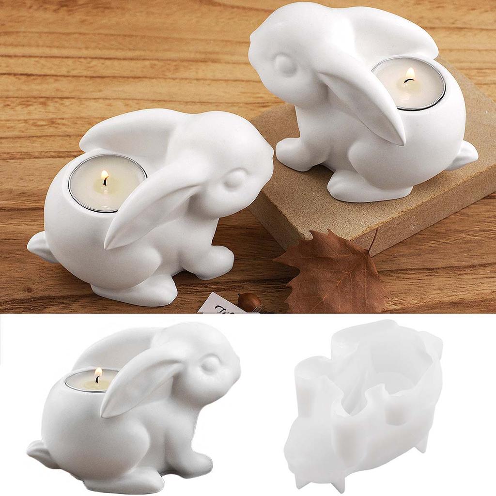 3D Cute Rabbit Candle Holder Silicone Mold DIY Easter Bunny Candlestick Craft Making Plaster Resin Clay Molds Home Holiday Decor