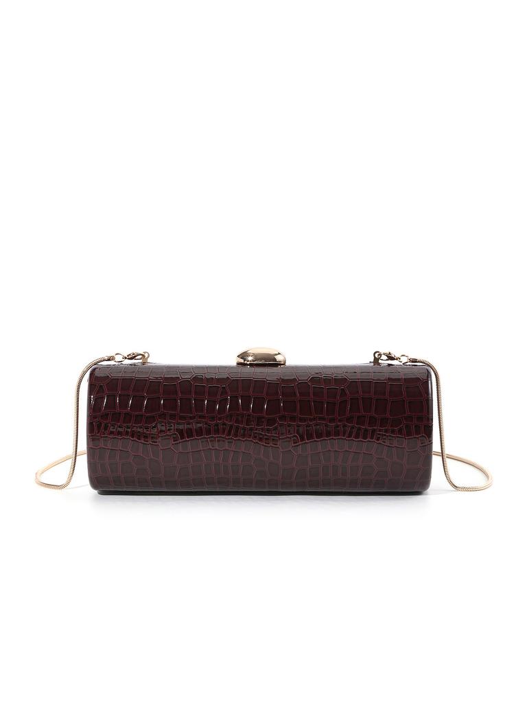 Vintage Cirkulær Rektangulær Clutch Kvinder PU Læder Krokodillemønster Punge Guld Metal Kæde Håndtaske Design Aftenfest Pung