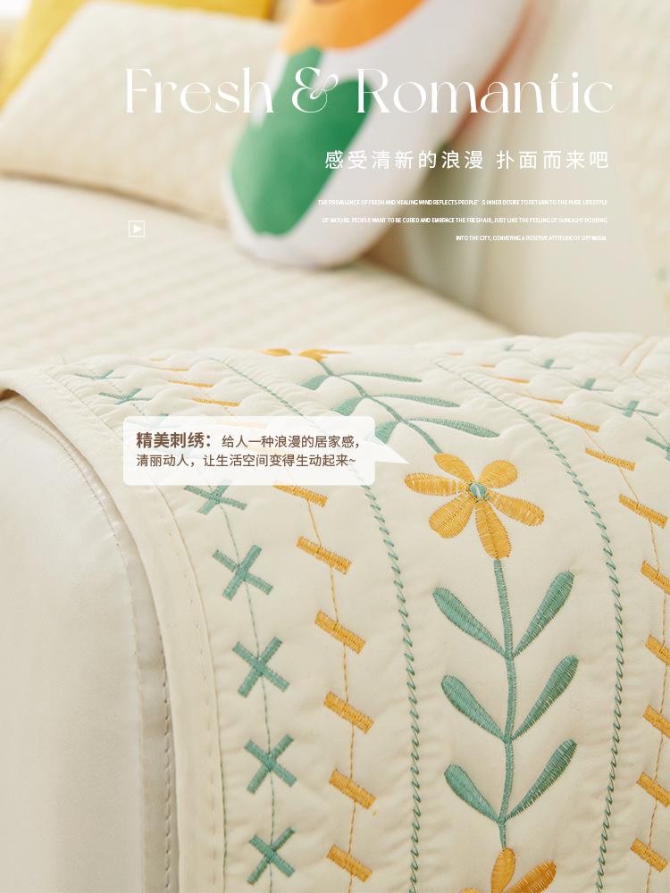 Embroidery Flowers Sofa Covers Towel Soft Cotton Couch Cover For Living Room Quilted Grid Bay Window Pad L-shaped Sofa Decor