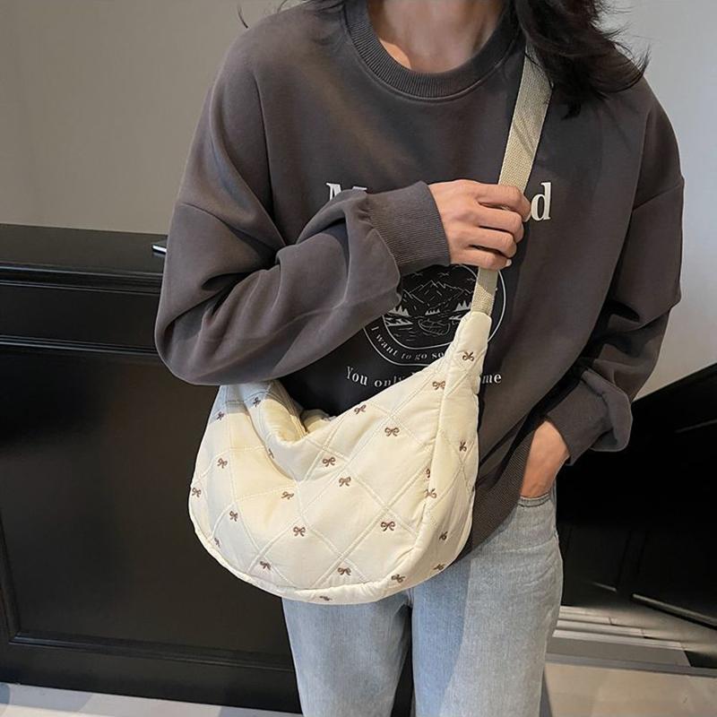 

Женская пуховая стеганая сумка на плечо Осень-Зима Хлопковая стеганая сумка-сатчел Большая вместимость Универсальная сумка Сумка кроссбоди для женщин 34x12x20cm белый