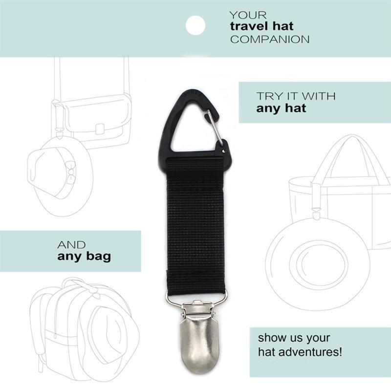 Clip per cappello da viaggio da appendere alla borsa, zaino, bagaglio, per bambini, adulti, viaggi all'aperto, accessori da spiaggia