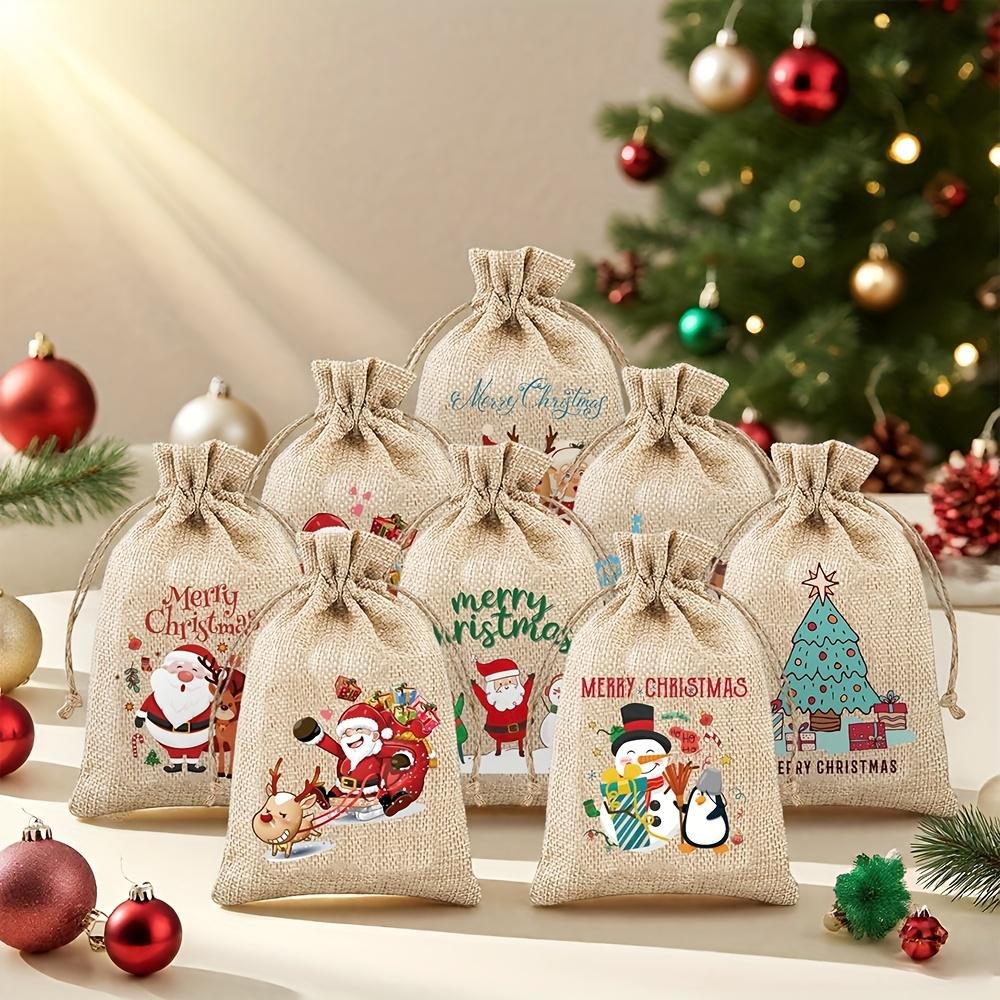 8/24pcs Gift Bags with Drawstrings, Mixed Pattern Linen Christmas Bags for Xmas Holiday New Year Party Favors Supplies