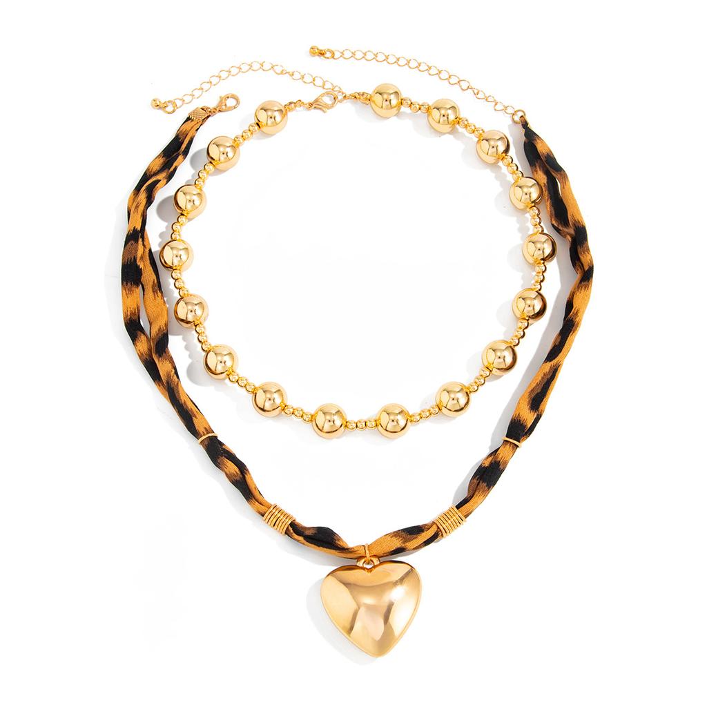 Sweet Cool Hot Girl Style Exaggerated Big Heart Pendant Necklace Sexy Leopard Print CCB Collarbone Chain