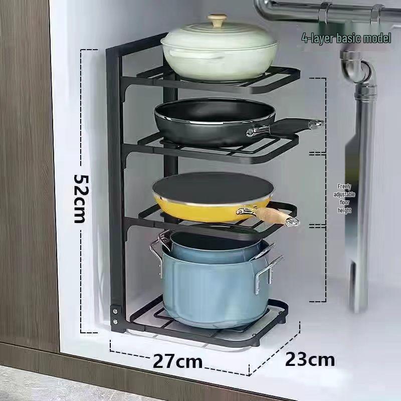 Multi-Layer Stainless Steel Pot Rack for Under-Sink Kitchen Storage