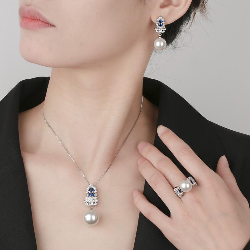 Jewelry Copper Bottom Gold-Plated Inlaid White Pearl Christmas Tree Set Female 16-12Mm