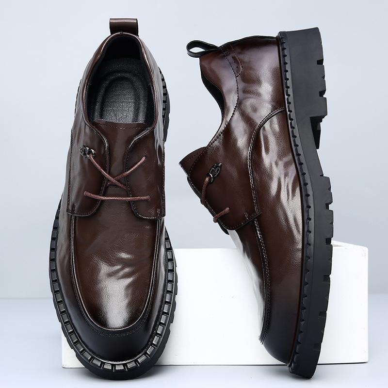 Fashion New Autumn Fashion British-style Business Casual Men's Leather Shoes Autumn Winter Solid Color Platform Lace-up Man Dress Shoes