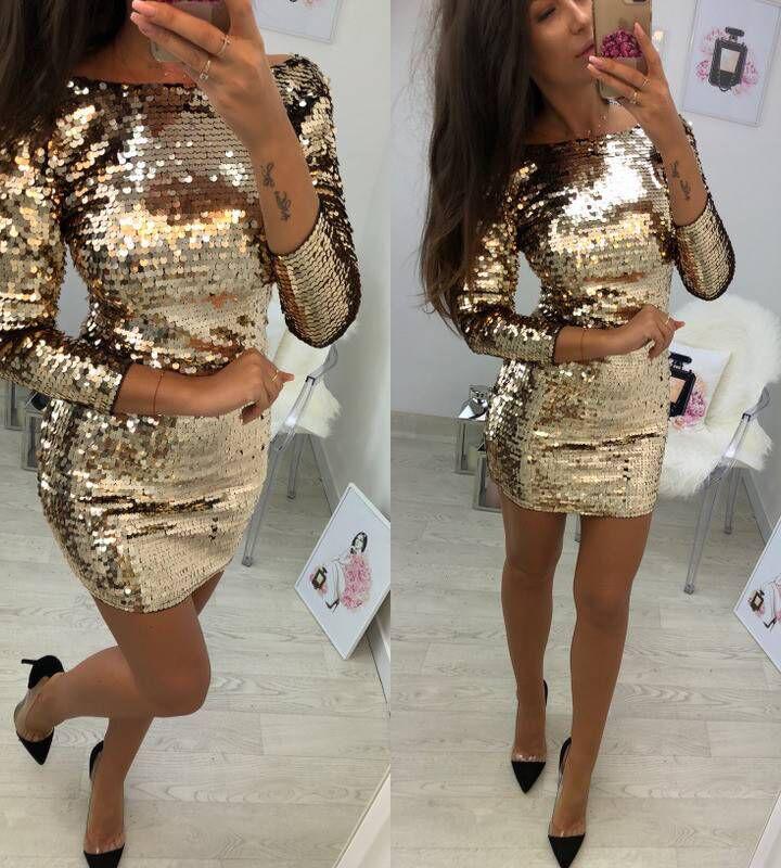 Paillette Party Mini Women Short Backless Slim Gold Sequin Bodycon Dress