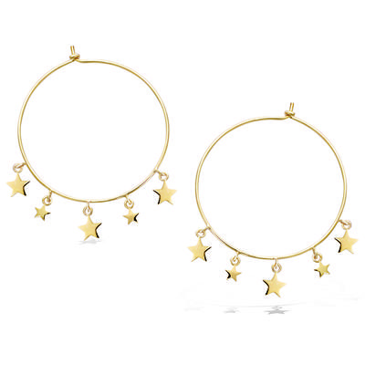 [R1684] - Gold Plated Hoop Earrings 'Une Etoile Est Née' Gold - 30 Mm 5 Mm