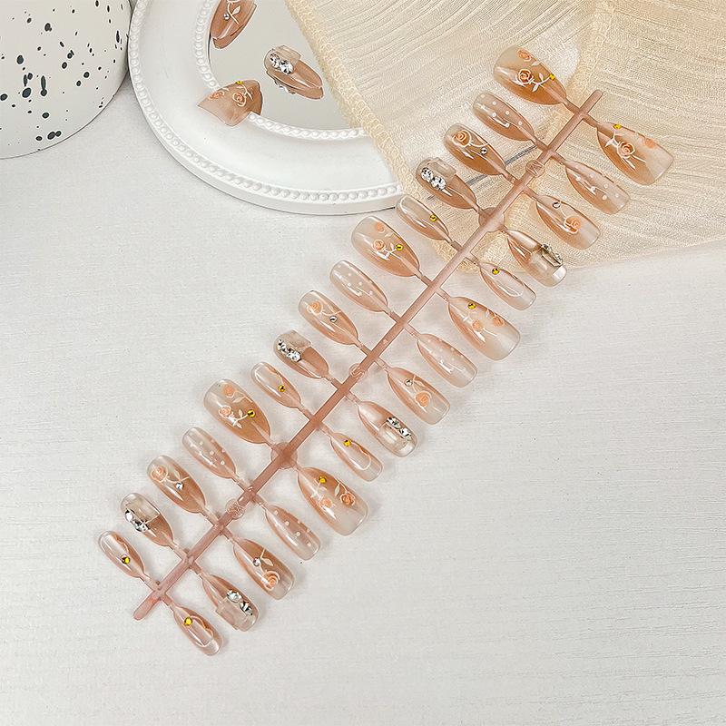 

Накладные ногти средней длины «Роза» - Элегантные однотонные наклейки для ногтей ручной работы