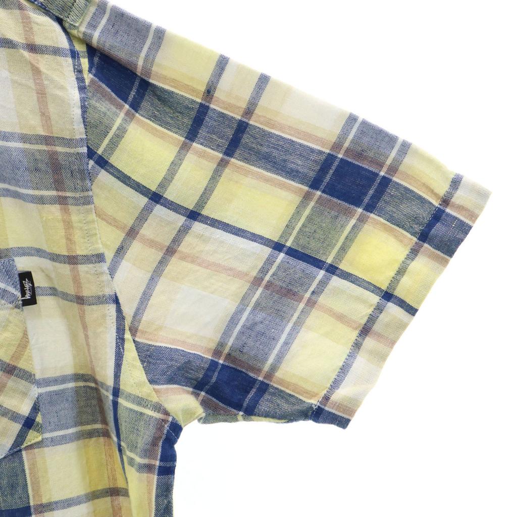 STUSSY Linen Blend Check Pattern Short sleeve shirt L Yellow Men's Used