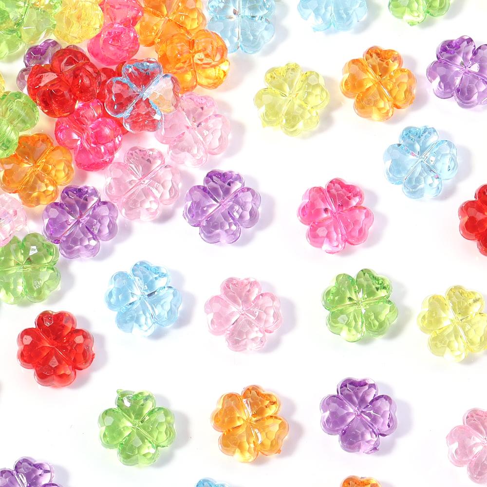 50pcs/lot Colorful Faceted Four Leaf Clover Acrylic Beads Loose Spacer Beads For Jewelry Making DIY Necklace Bracelet Earrings