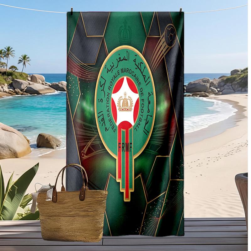 Morocco Football Print Beach Towel Quick Dry Super Absorbent Soft Bath Towel for Swimming Beach Travel Fan Souvenir Gift