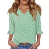 Women's Casual 3/4 Sleeve Tops V-Neck Sleeve T-Shirt Floral Print Tops