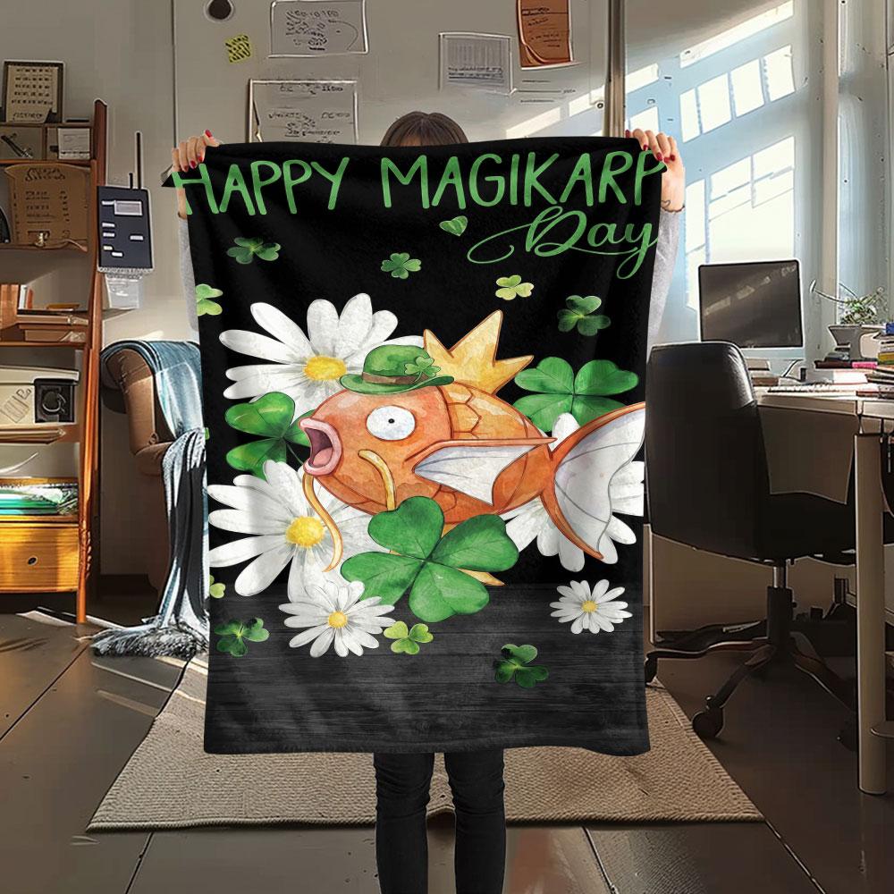 1Pc Orange Lucky Pokemon Print Flannel Blanket, High quality Comfortable for All Seasons, Home Decor, Warmth and Comfort, Perfect for Christmas Gifts