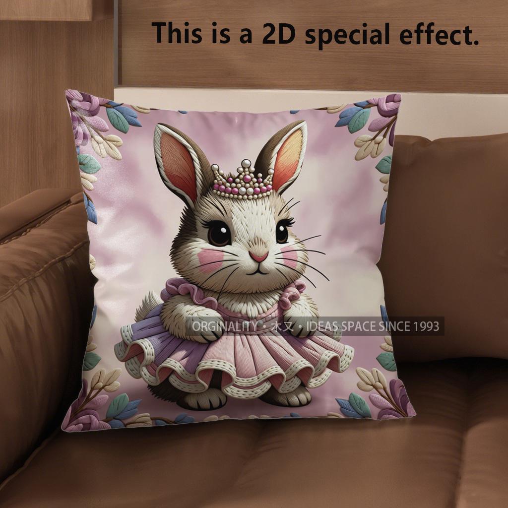

2D Cute Bunny Dressed Pillows For Home Decor Pattern Cushion Cover Suitable For Sofa Bedroom Car Pillow Cover 40x40cm