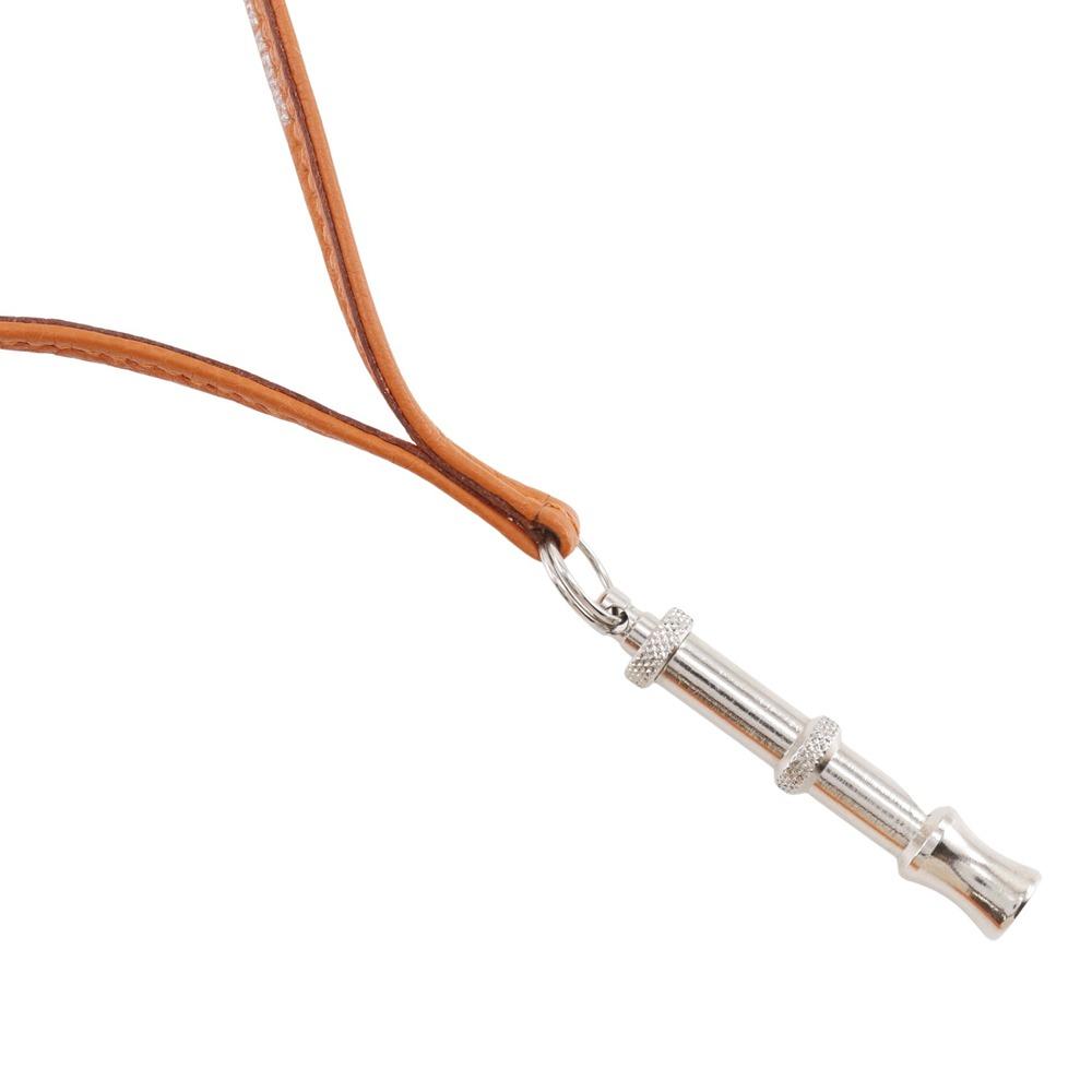 

HERMES Shifure Necklace Ultrasonic whistle Orange / Silver Courchevel/metallic 20g Women Used