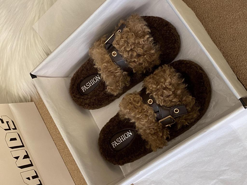 Muffin Mao Mao tofflor dam ytterkläder 2025 höst och vinter nya små tjockbottnade höjning bomullsmop mångsidiga enordsmop