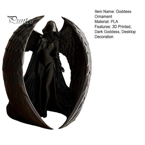 Gothic Desk Ornament 3D Printed Dark Goddess Figurine, Vintage Winged Women Sculpture Statue, Desktop Decoration for Home Office Living Room