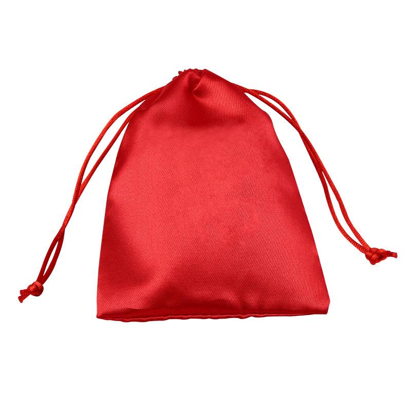 Red Satin Drawstring Jewelry Pouch – Faux Silk Brocade Gift Bag