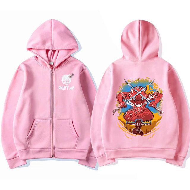 

Аниме Demon Slayer Толстовки на молнии Kimetsu No Yaiba Забавная голова кабана Inosuke Толстовки с капюшоном на молнии Толстовки с длинными рукавами Мужские пальто Куртки XXXL розовый