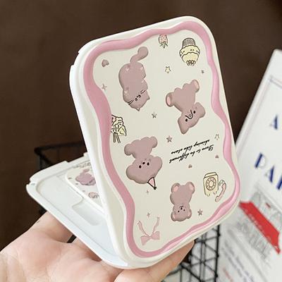 Cartoon Cute Bear Folding Clamshell Mirror Makeup Mirror With Comb Portable Creative For Women Girls Handheld Mirror