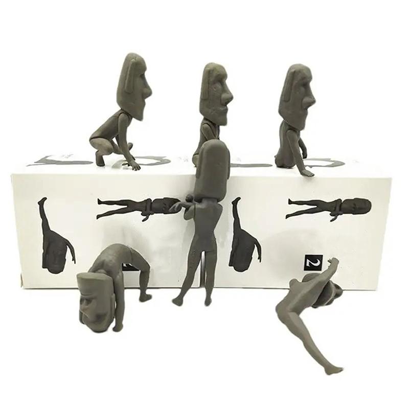 Creative Moai Statue Set Easter Island Moai Sculpture PVC Stretching Exercise Moai Decor Mini Desk Figurines Desktop Decoration