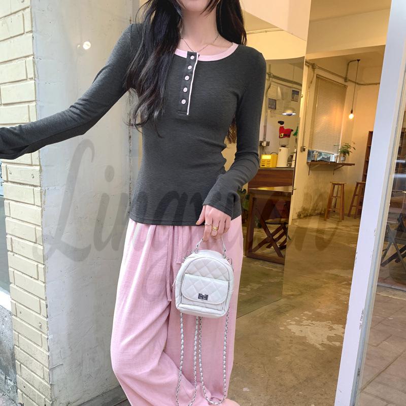 

Women s U-Neck Contrast Color Slimming Base Layer T-Shirt - Autumn/Winter 2026 Collection M темно серый