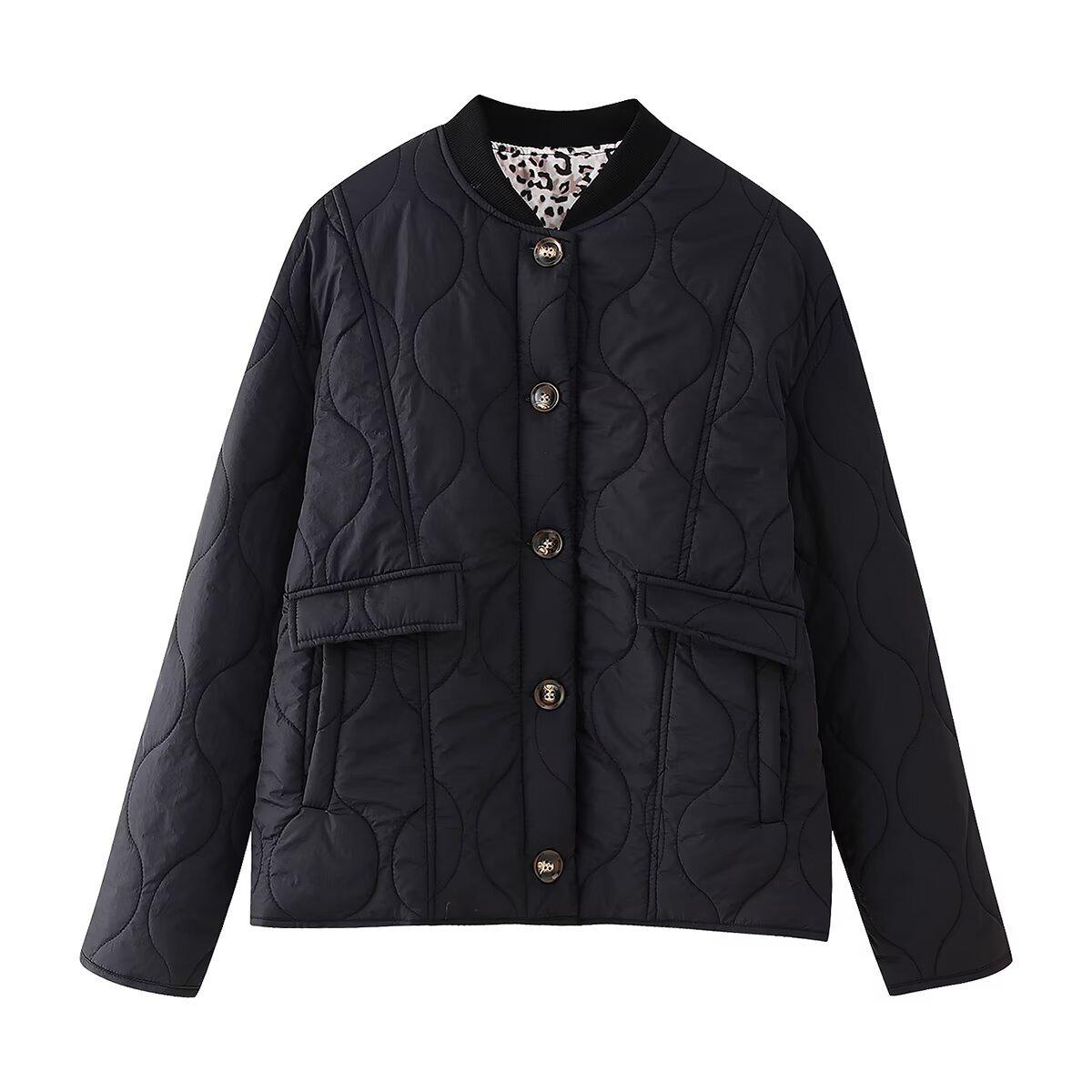 

2024 Осень/Зима Женская Повседневная Куртка с Воротником-Стойкой и Хлопковой Подкладкой Small чёрный