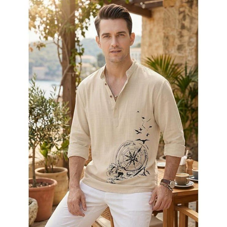 Men s Cotton Blend Mandarin Collar Self One Design Full Sleeve Casual Short Kurta S