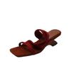 Color Matching Slope Heel Retro Spice Girl Style Slippers~ Square Head Suede One-word Slippers Female Summer and Korean Version Open-toed High-h