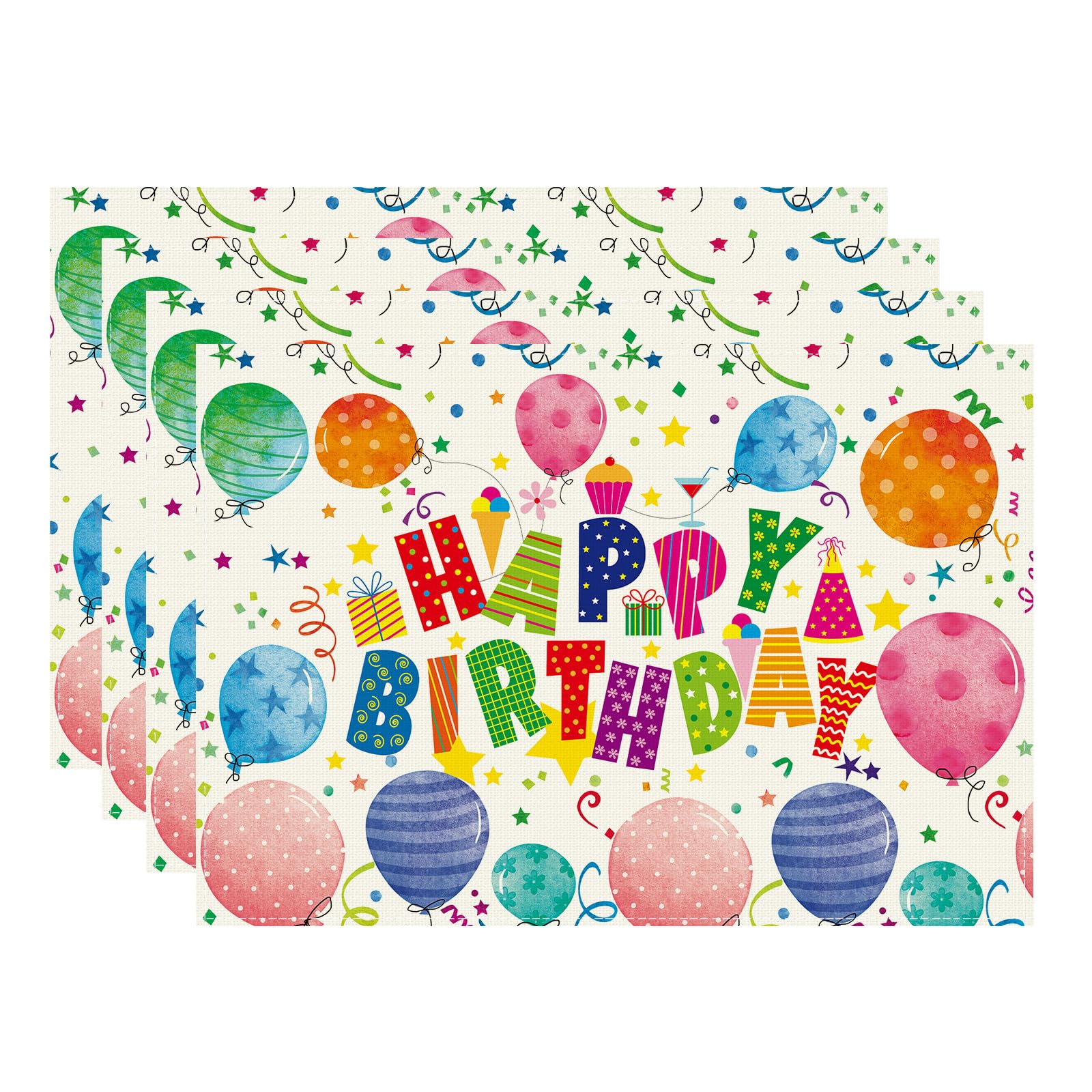

Happy Birthday Colorful Balloons Confetti Stars Placemats Set of 4 Table Mats Table Decorations 12x18 Inch Placemats Set of 4 （12x18 Inch）