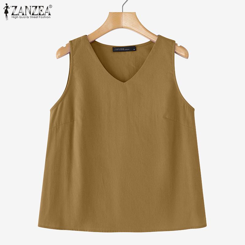 ZANZEA Women Casual V-Neck Summer Sleeveless Cotton Tank Tops