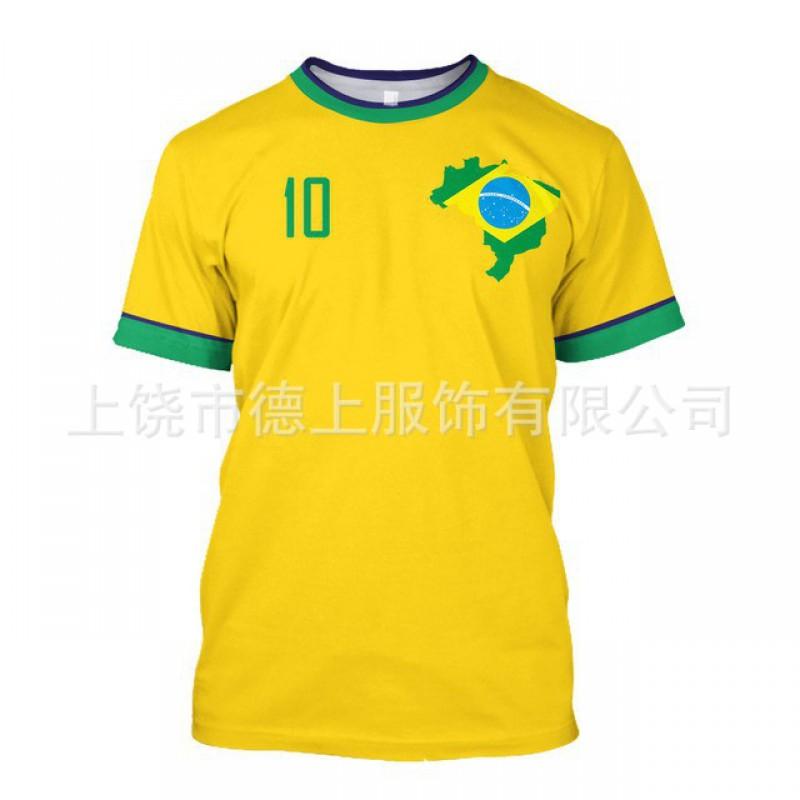 Herren T-Shirt Brasilien Fußball Nationalmannschaft Kurzarm Rundhals Feuchtigkeitsableitend Lässiges T-Shirt