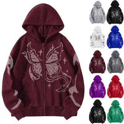Women's Casual Printed Long Sleeve Hoodies Zipper Sweatshirts Pocket Coat