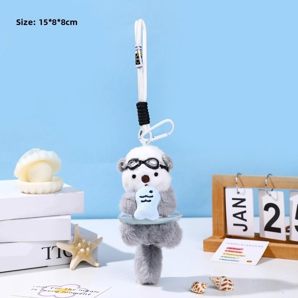 Animals Doll Cartoon Pilot Otter Keychain Keys Accessories Panda Puppy Plush Doll  Students