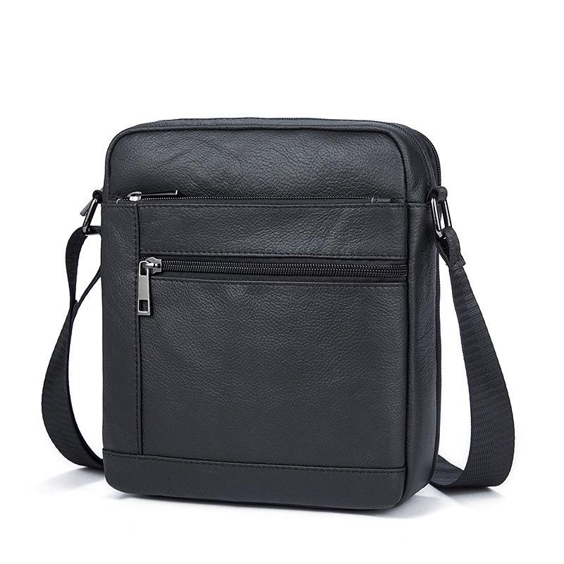 Cowhide Crossbody Bag for Men Casual Leather Bag Square Soft Leather Shoulder Messenger Bag