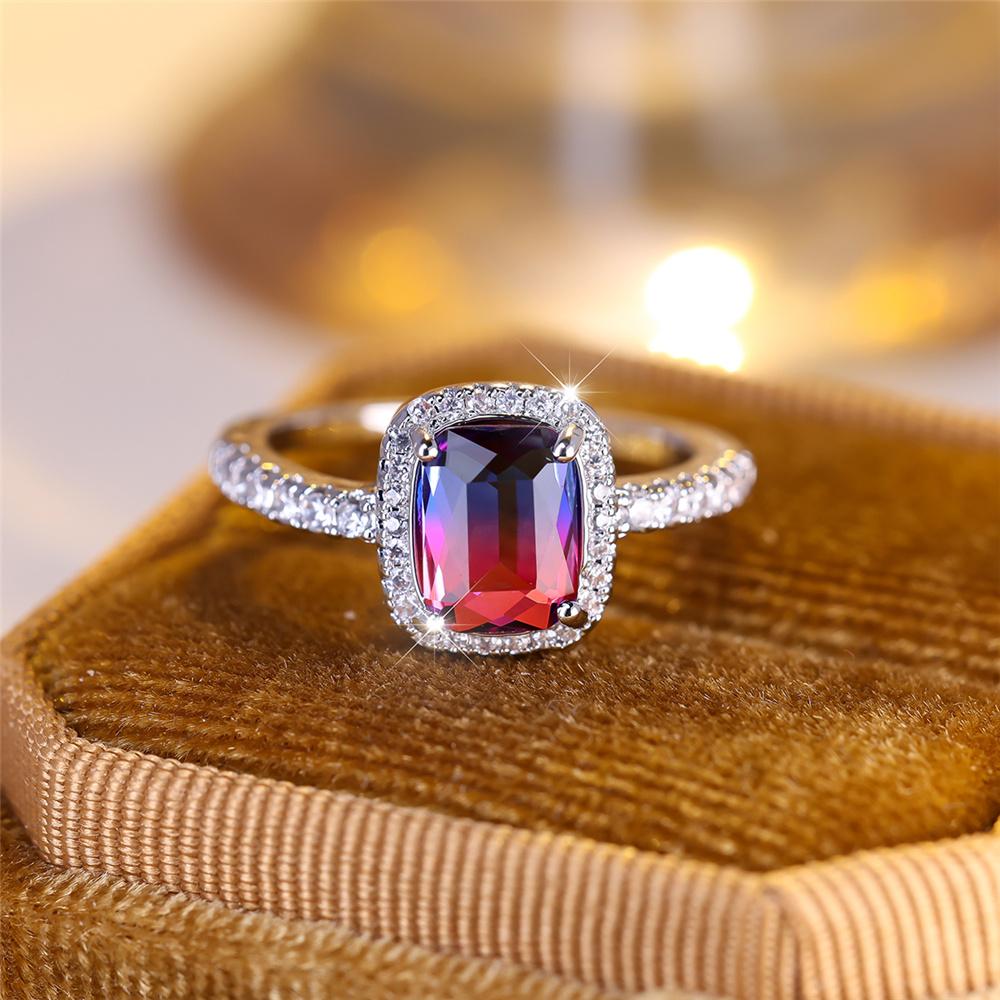Luxury Female Crystal Red Blue Green Rainbow Zircon Stone Engagement Ring Vintage CopperColor Wedding Jewelry For Women