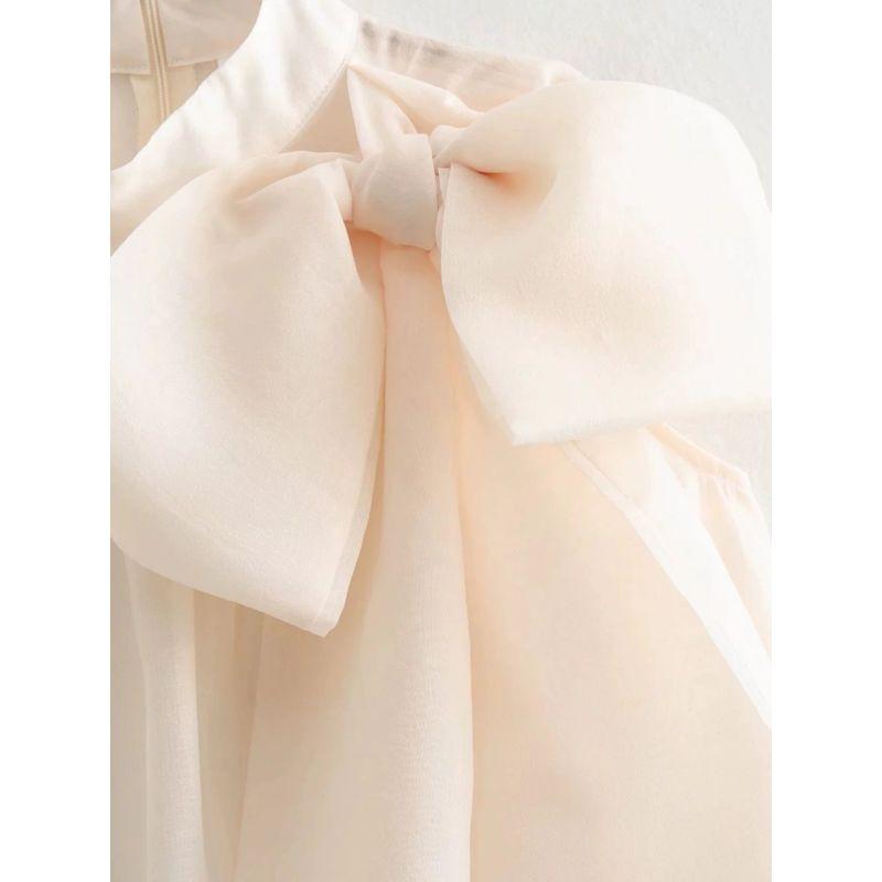 Kaslead Fashion All-Match Creamy-white Ribbon Tops
