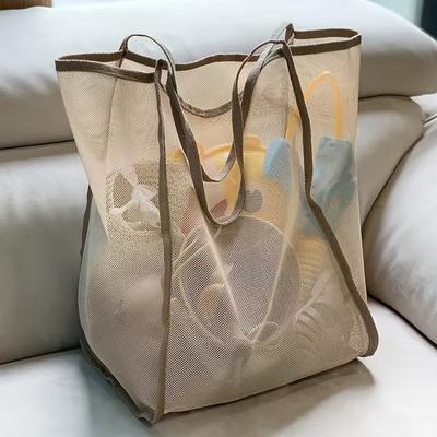 Large Capacity Beach Bag, Lightweight Mesh Tote Bag, Fashionable and Versatile Shopping Bag
