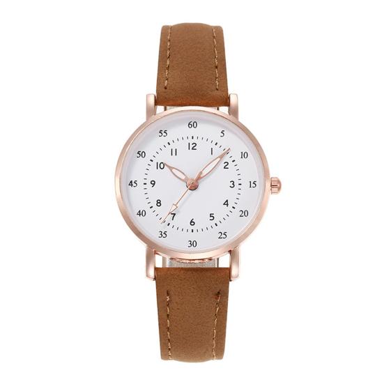 Student Quartz Watch Faux Leather Band Round Dial Watch Arabic Numerals Simple Wristwatch