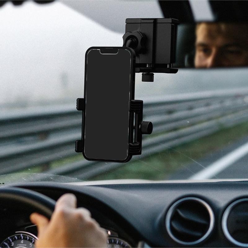 Auto Clamping Phone Holder for Car Rearview Mirror Antislip Silicone Universal Mount with 360 Rotation